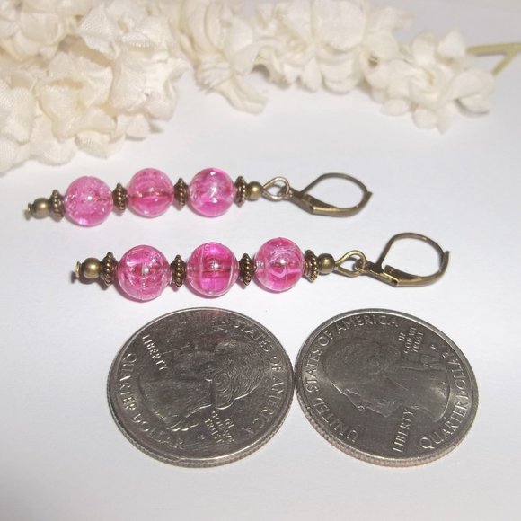 Boho Earrings Fashion Accessory Jewelry Pink and Bronze Gift Idea for Her 6935 - Picture 4 of 7